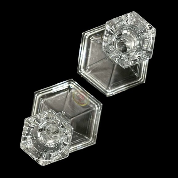 Vintage 1980s Pair Crystal Candlesticks Michael C Fina, made in USA Fifth Avenue - Picture 5 of 7